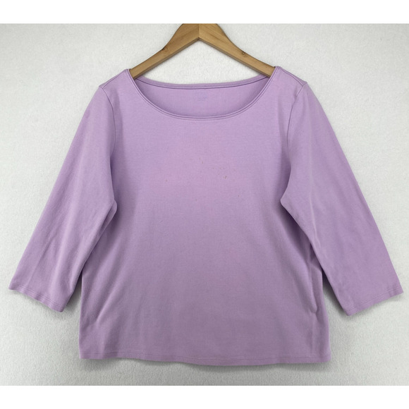 EILEEN FISHER Top L Cotton Interlock Jersey Round Neck 3/4 Sleeve Basic Purple - Picture 1 of 11